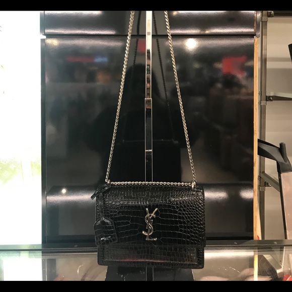 YSL SUNSET MEDIUM CROCODILE EMBOSSED SHINY LEATHER - Picture 2 of 8